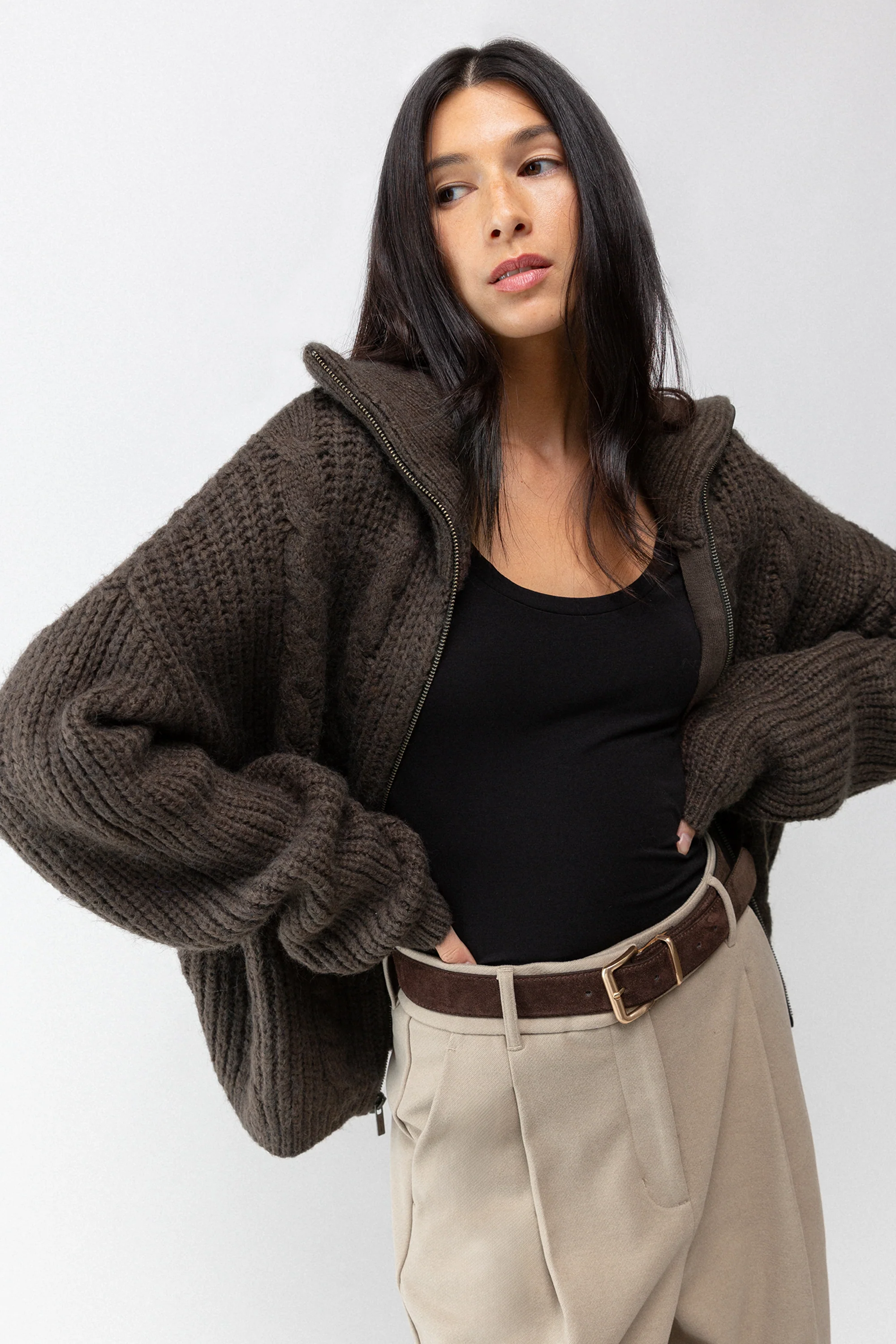 CABLE KNIT COLLARED CARDIGAN - Image 3