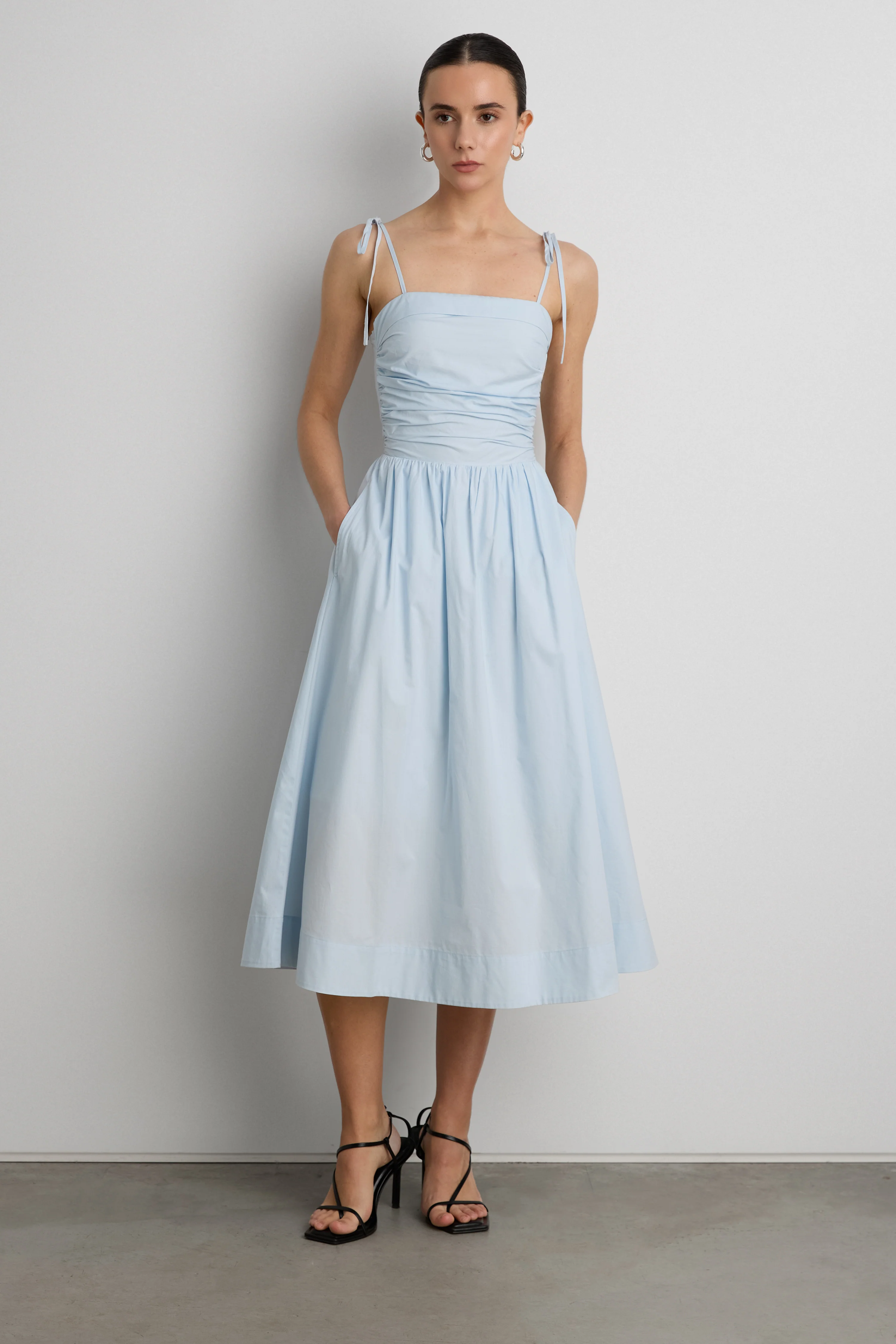 COTTON POPLIN SQUARE NECK MIDI DRESS - Image 5