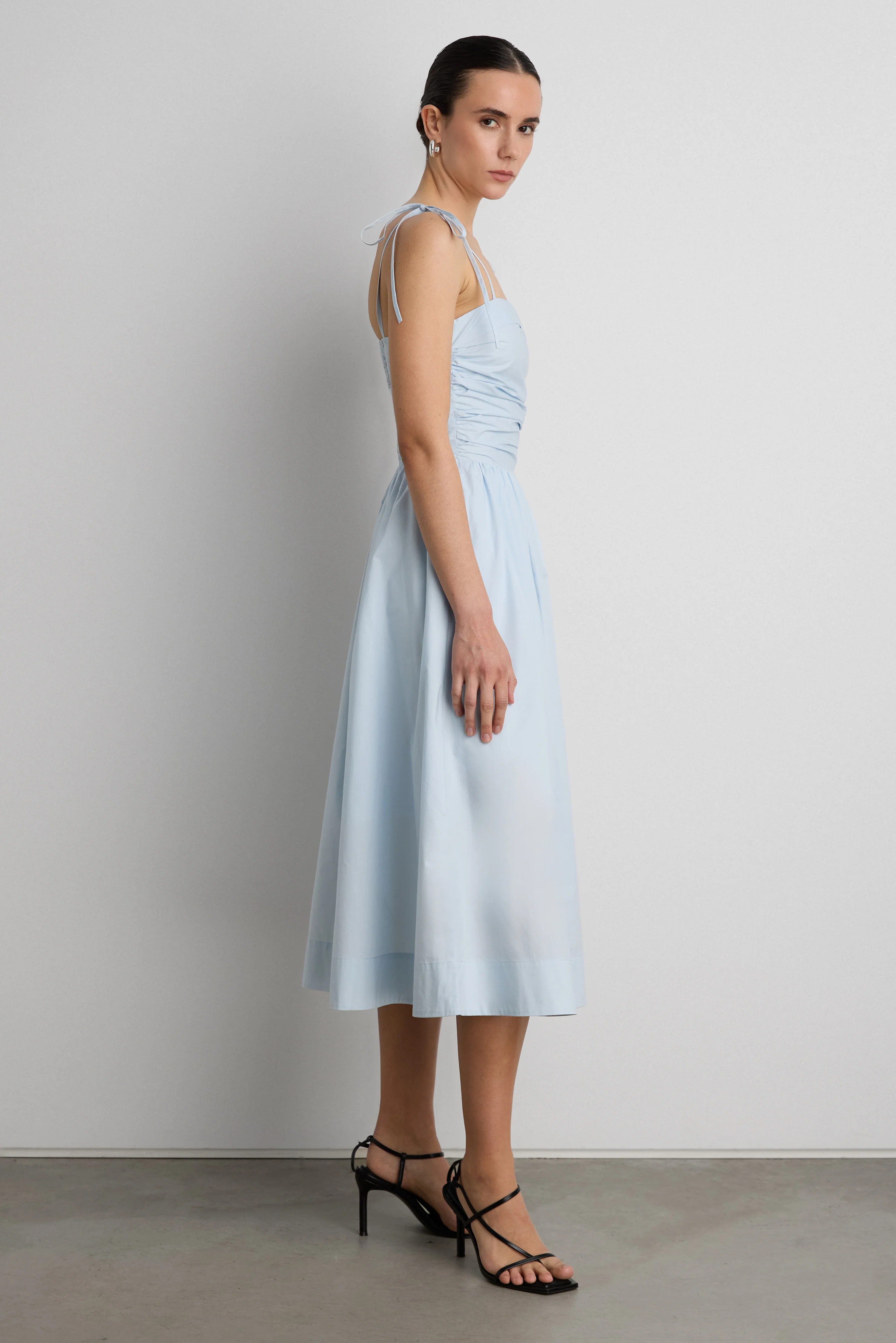 COTTON POPLIN SQUARE NECK MIDI DRESS - Image 7