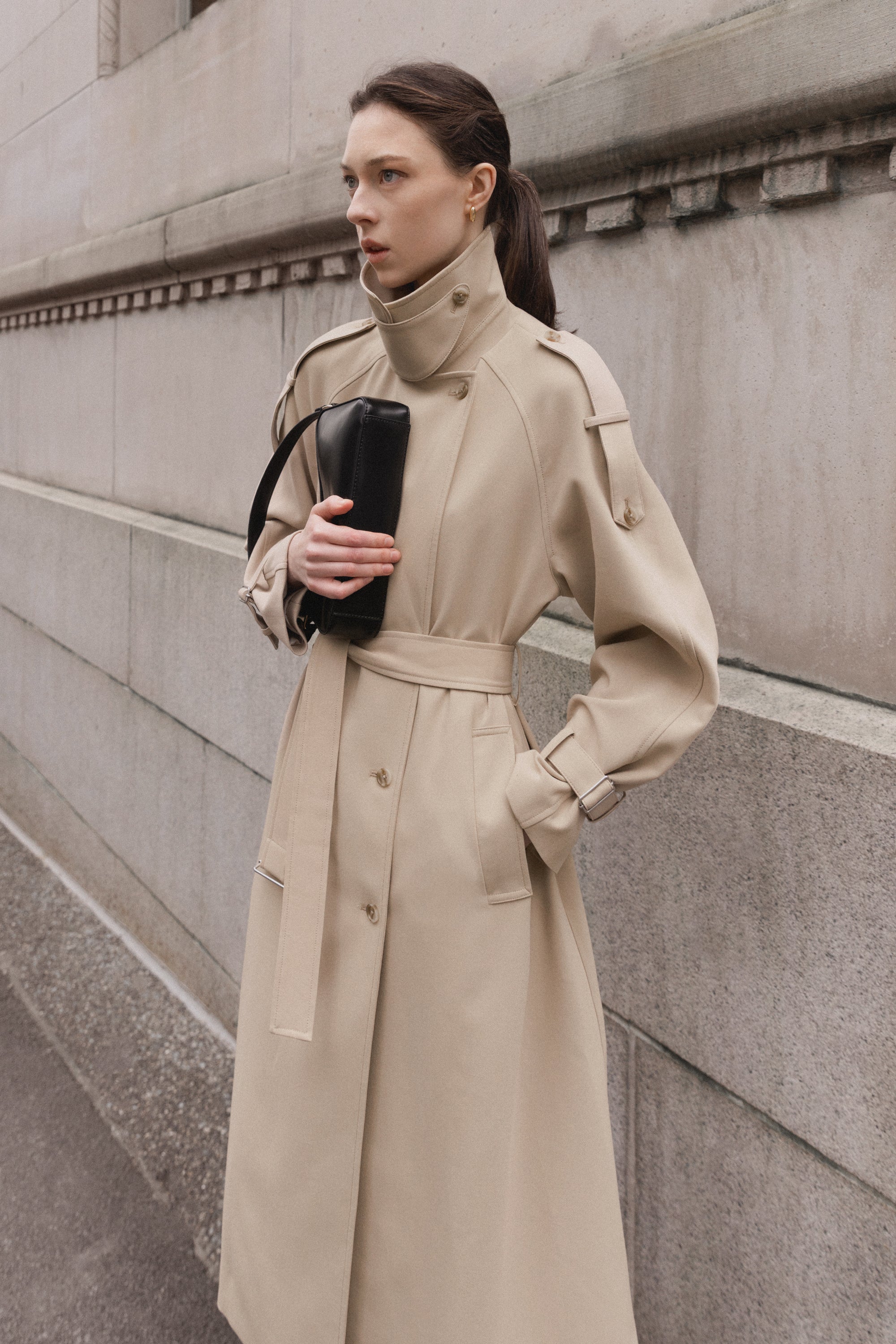 OVERSIZED TRENCH COAT WITH FUNNEL NECK - Image 9