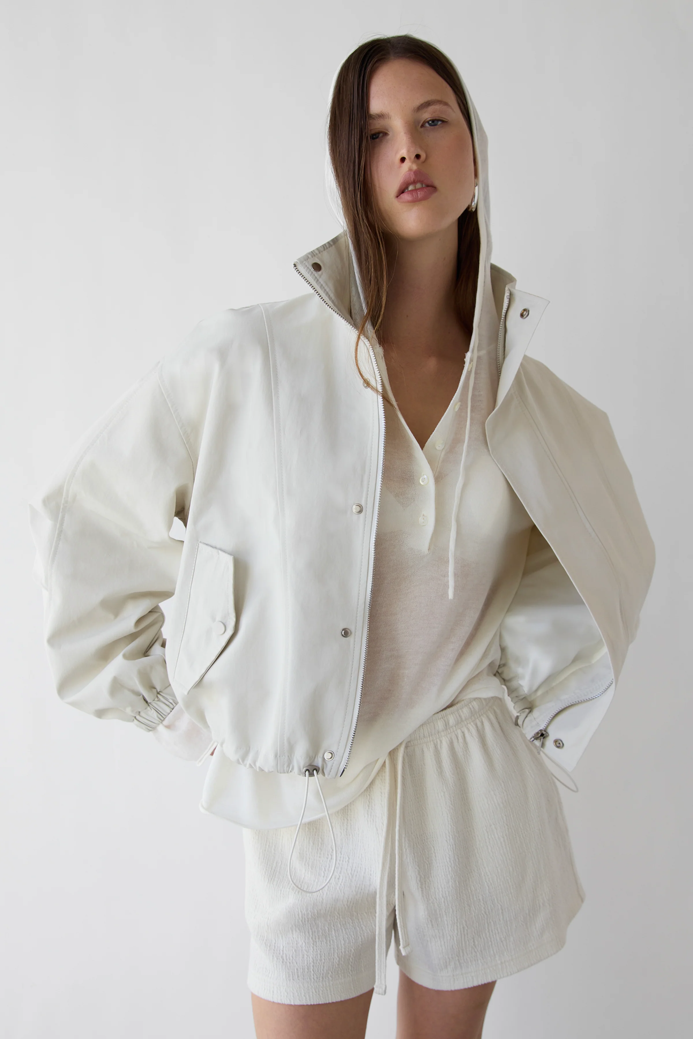 HIGH FUNNEL NECK CROPPED DRAWSTRING JACKET - Image 12