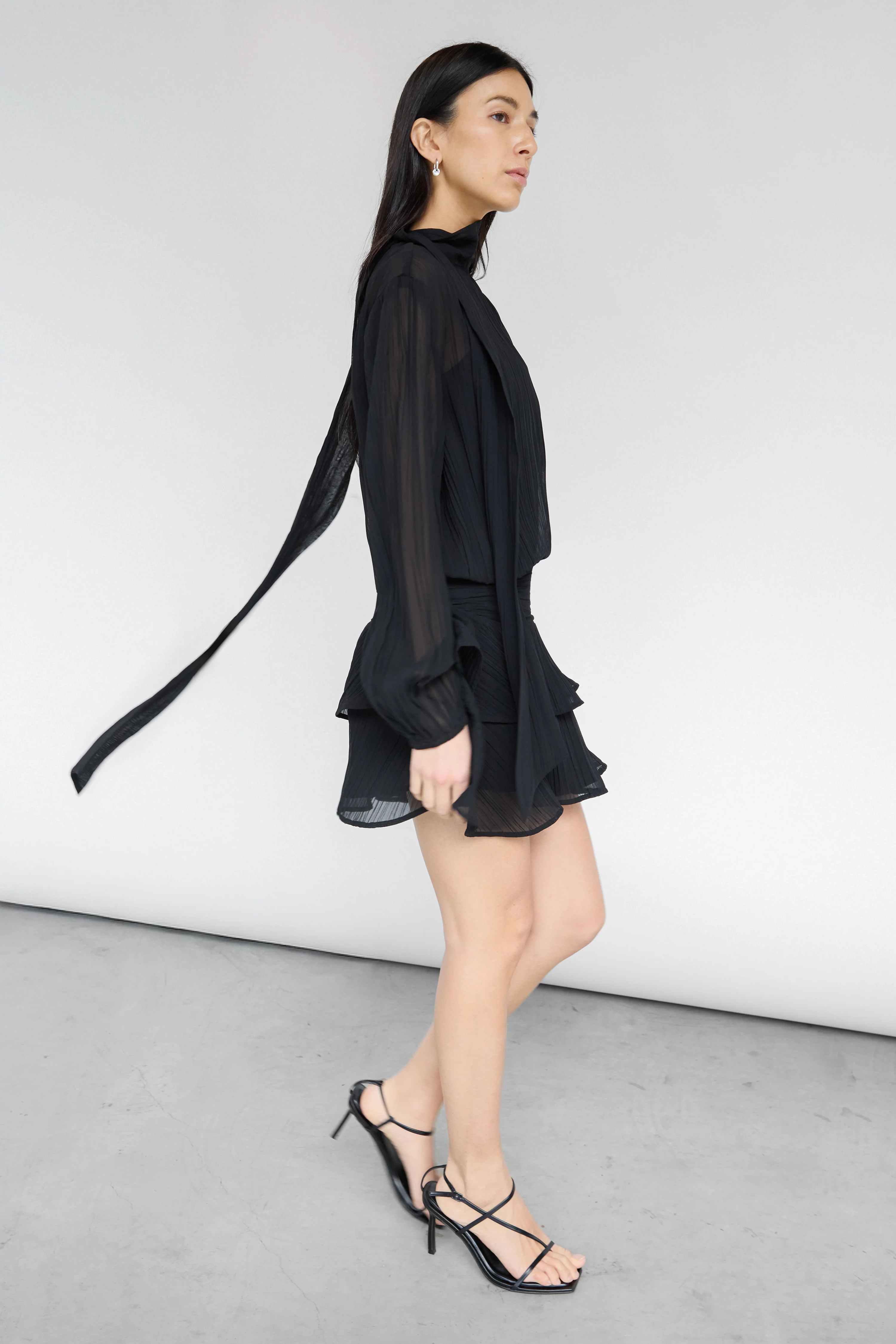 MOCKNECK LONG SLEEVE SHEER RUFFLED MINI DRESS - Image 6