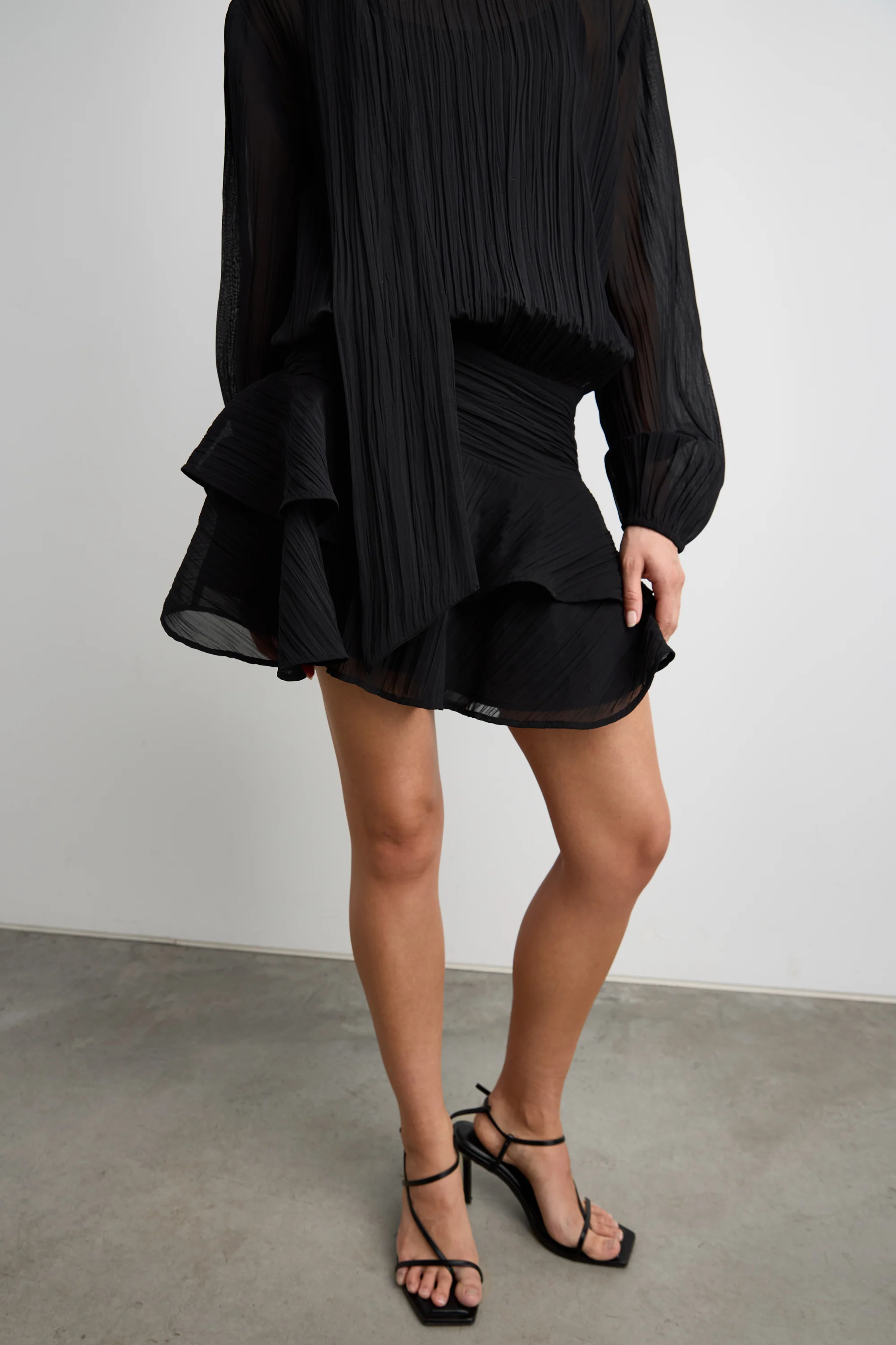 MOCKNECK LONG SLEEVE SHEER RUFFLED MINI DRESS - Image 8