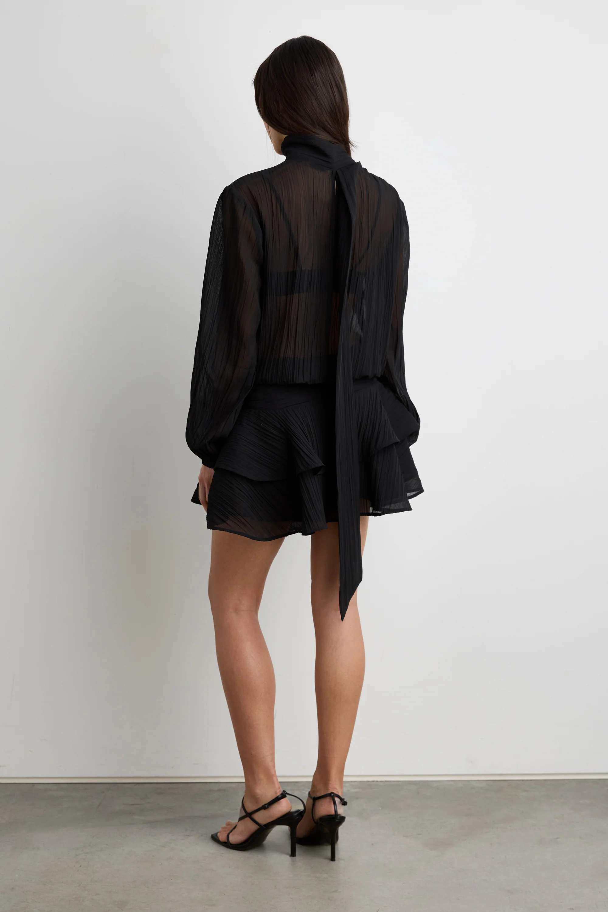 MOCKNECK LONG SLEEVE SHEER RUFFLED MINI DRESS - Image 9