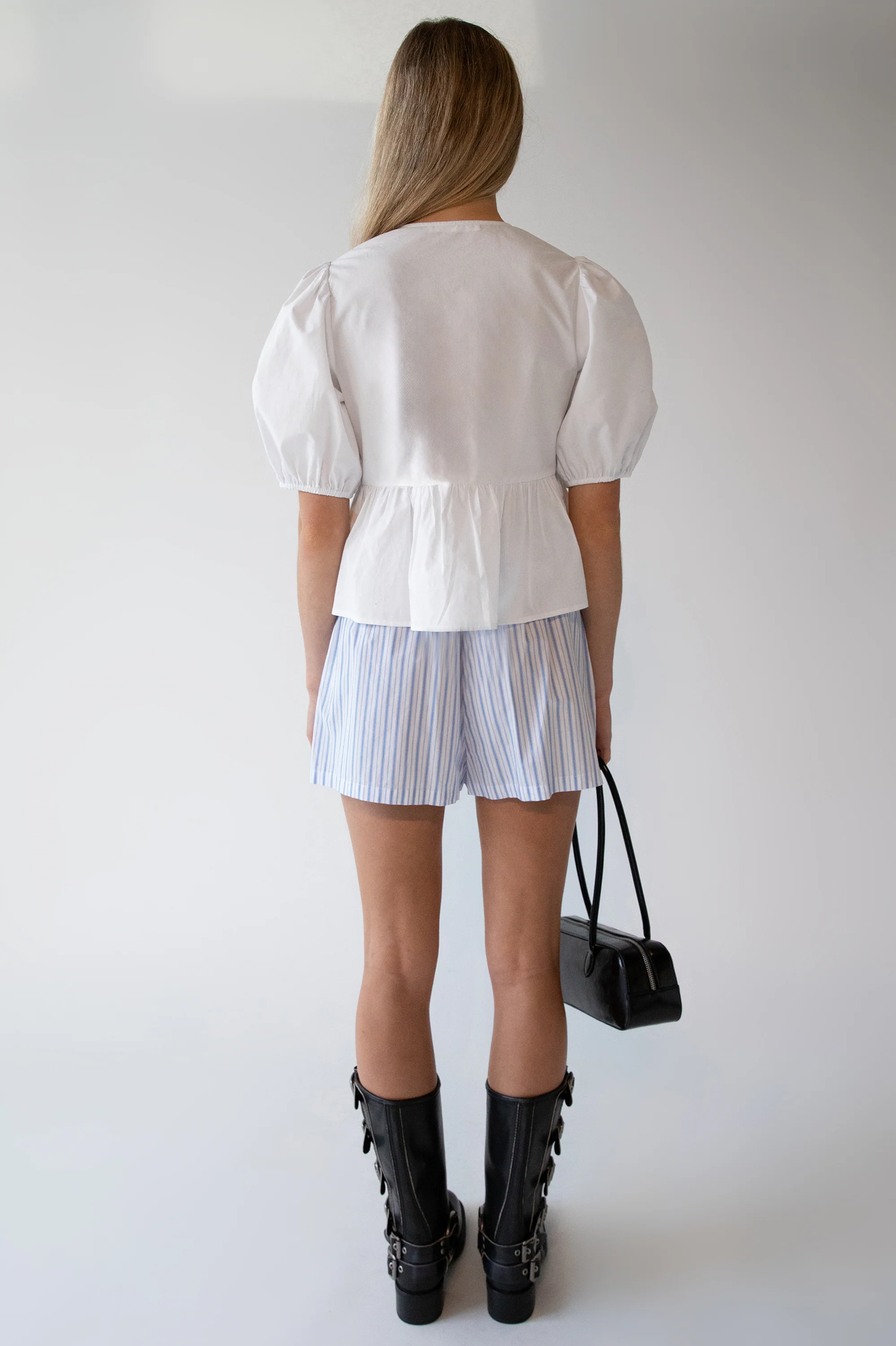 PUFF SLEEVE COTTON POPLIN BOW FRONT BLOUSE - Image 3