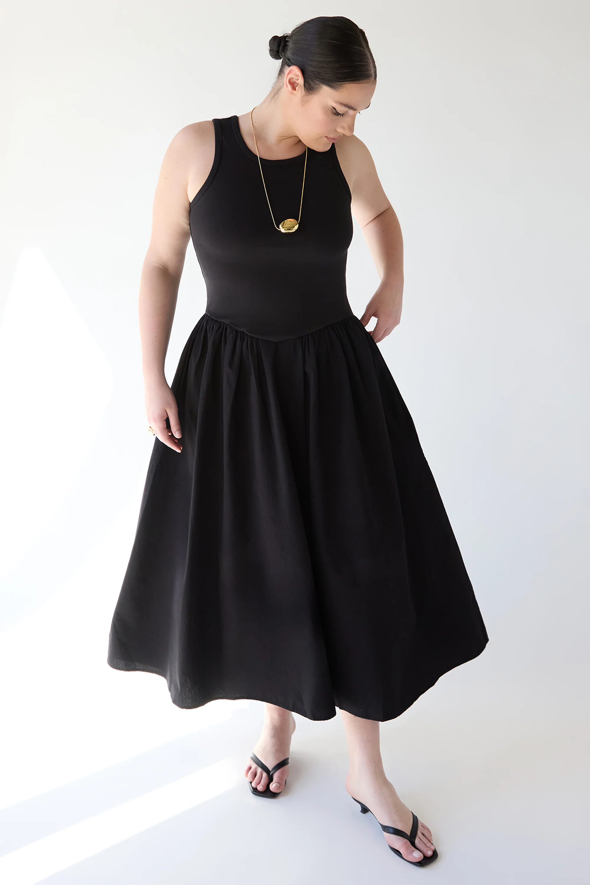 POPLIN RIB-KNIT DROP WAIST MIDI DRESS - Image 10