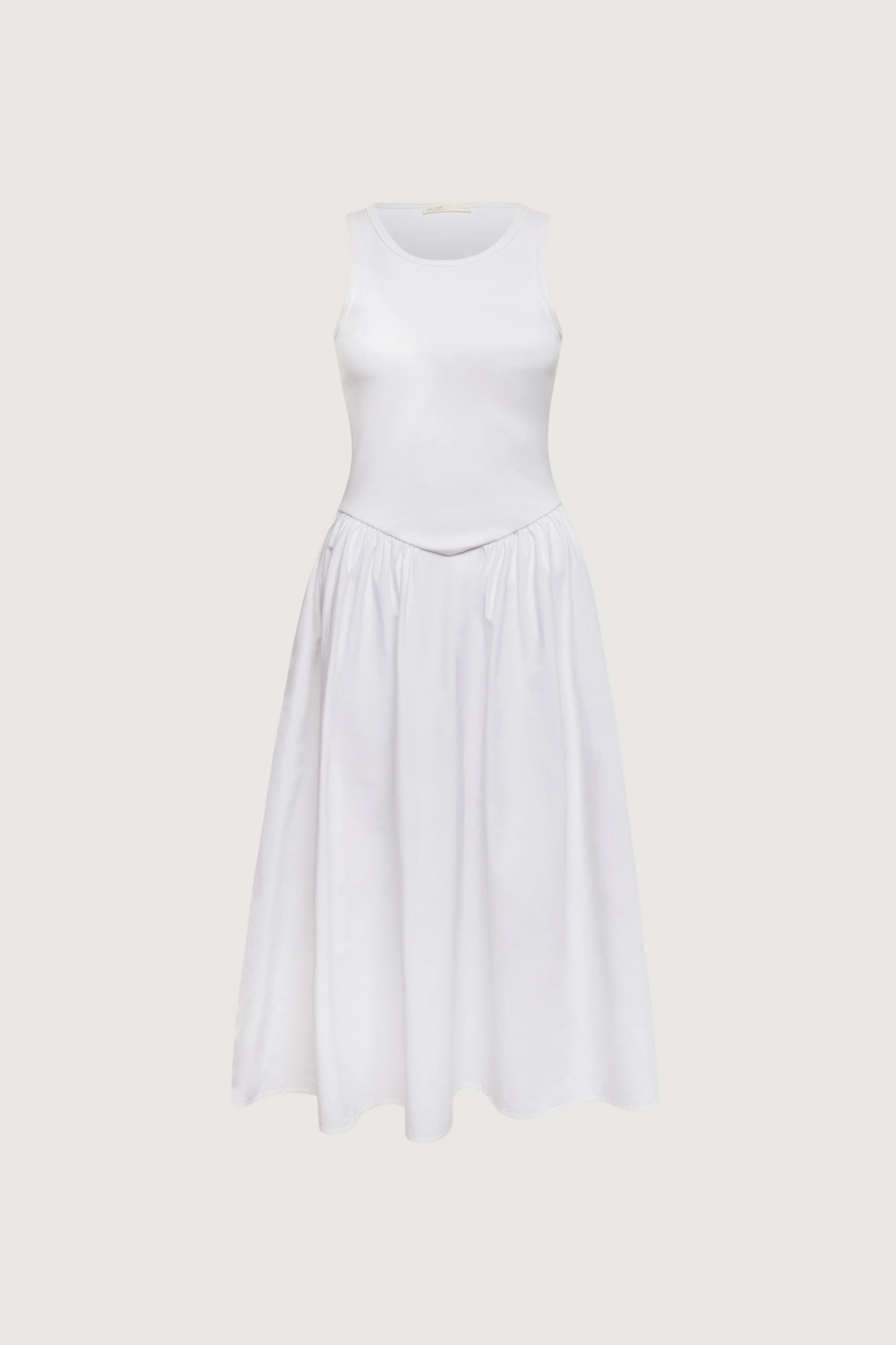 POPLIN RIB-KNIT DROP WAIST MIDI DRESS - Image 8