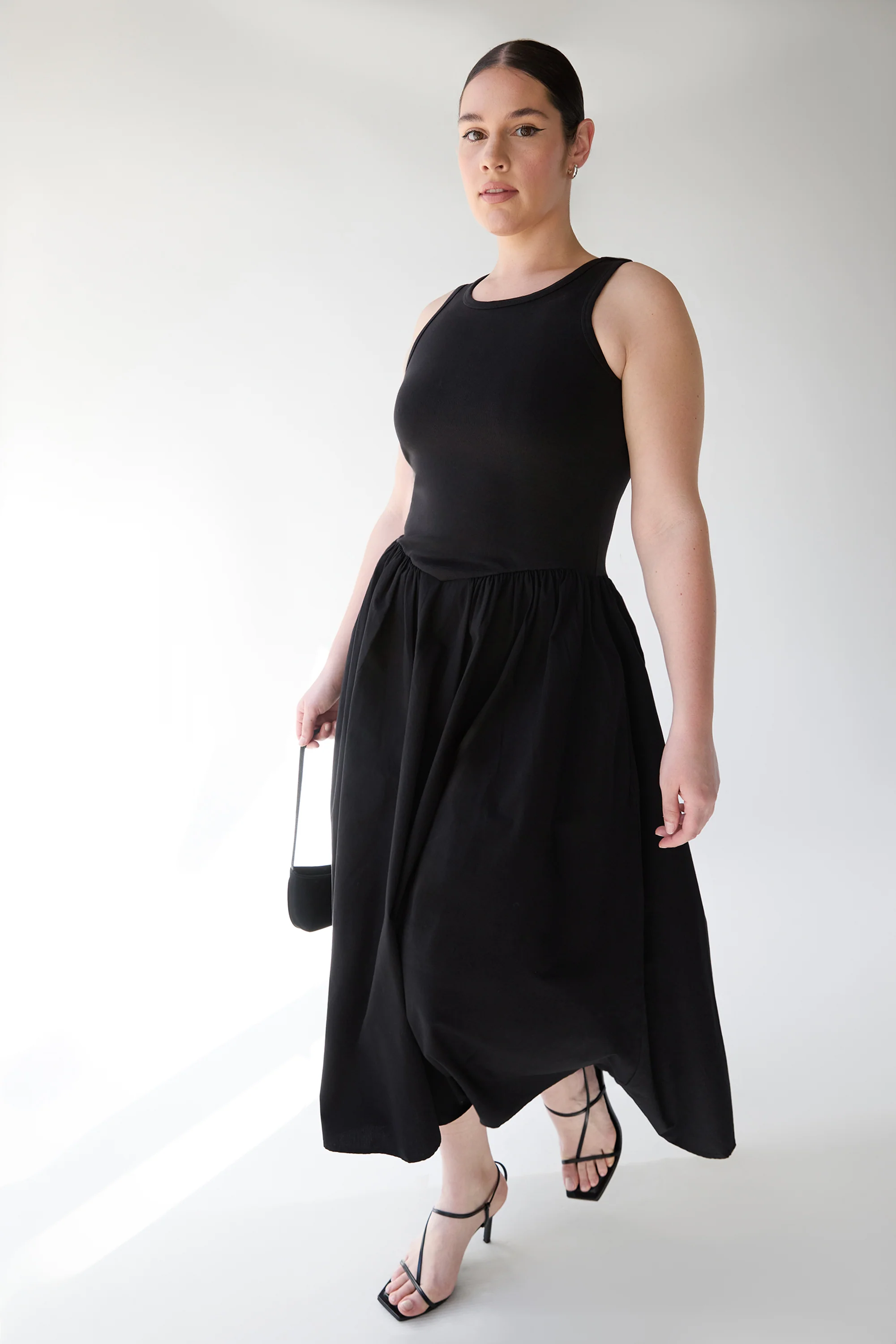 POPLIN RIB-KNIT DROP WAIST MIDI DRESS - Image 9