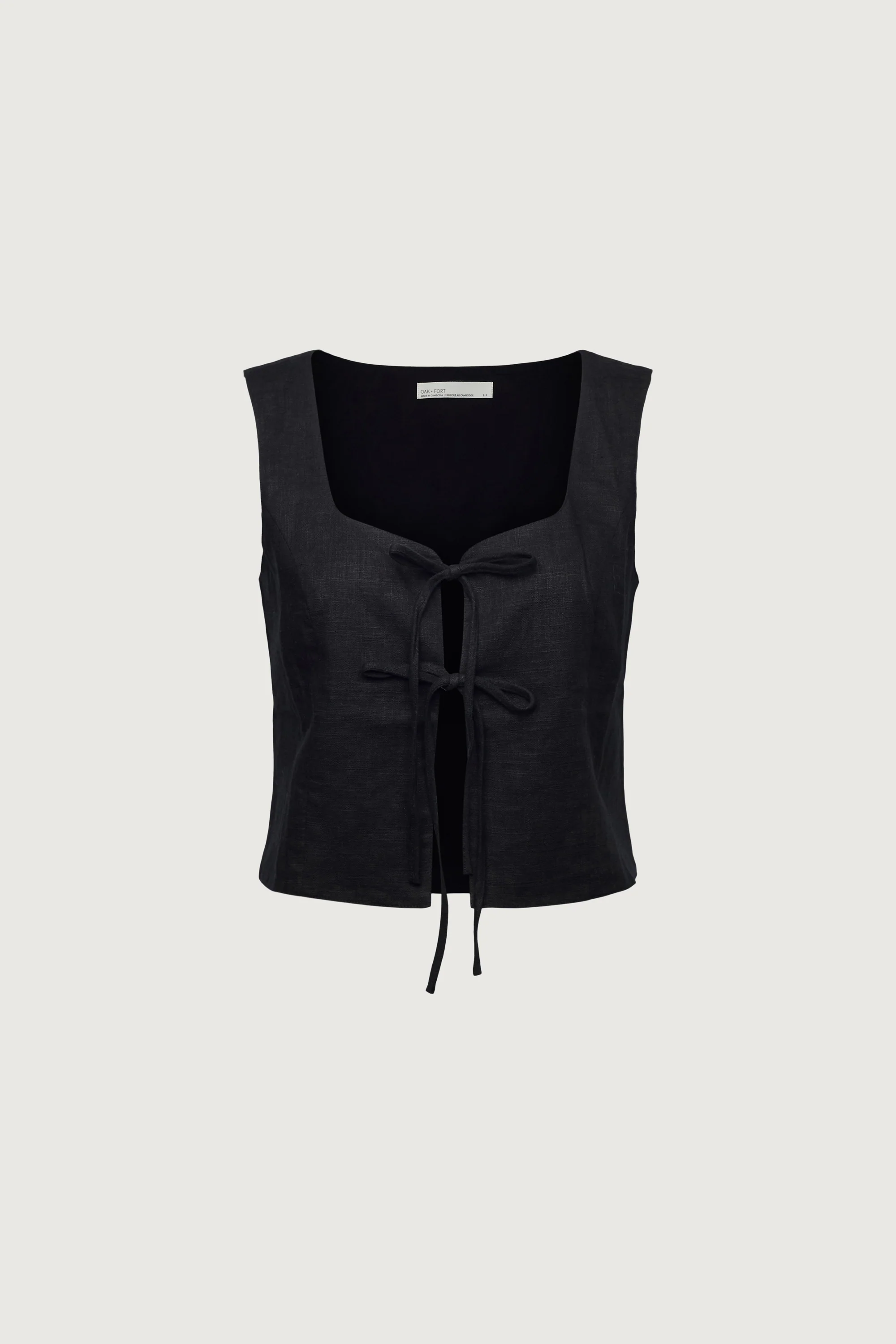 LINEN BLEND TIE FRONT TANK TOP - Image 4